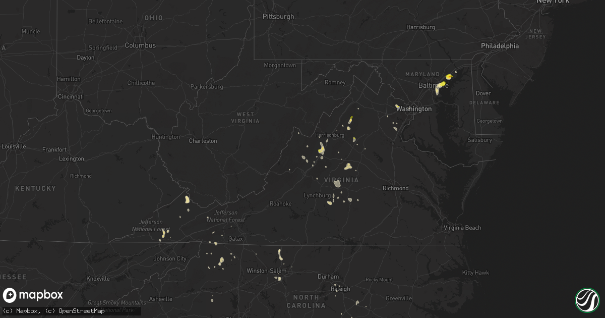 Hail map in Virginia on July 5, 2020