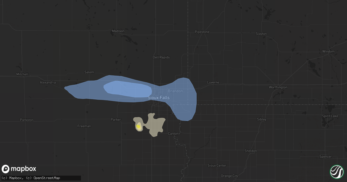 Hail map in Brandon, SD on July 5, 2021