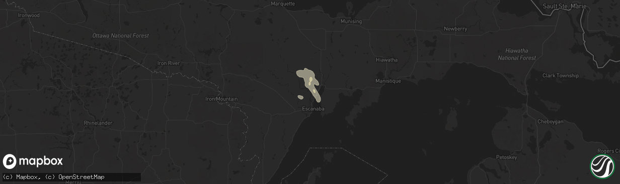 Hail map in Gladstone, MI on July 5, 2021