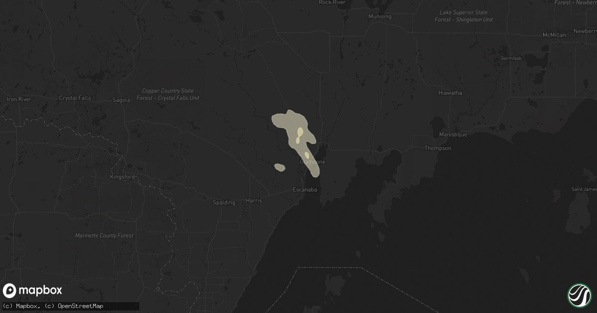 Hail map in Gladstone, MI on July 5, 2021