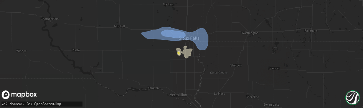 Hail map in Lennox, SD on July 5, 2021