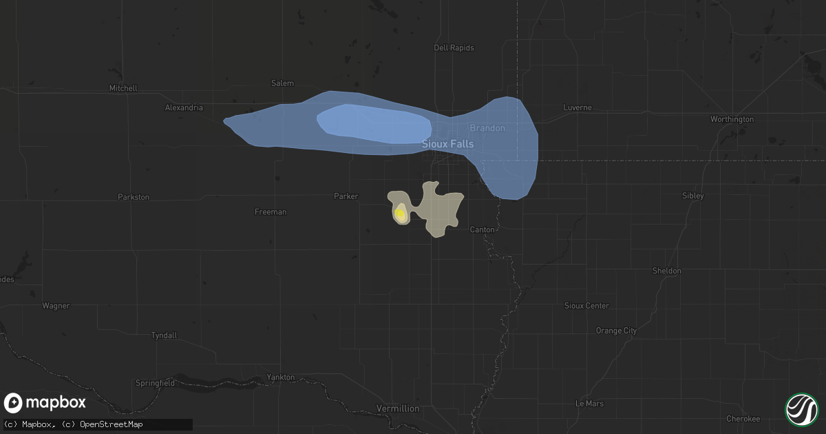 Hail map in Lennox, SD on July 5, 2021