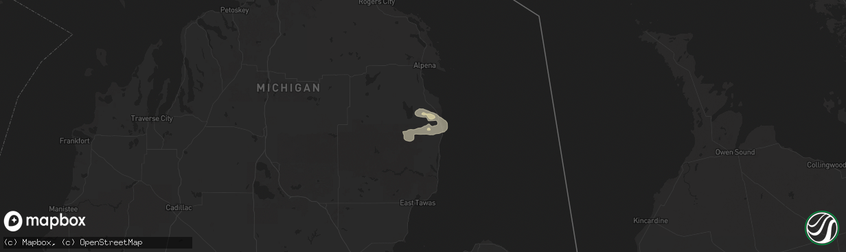 Hail map in Lincoln, MI on July 5, 2021