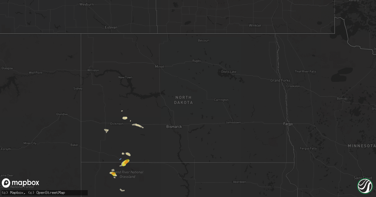 Hail map in North Dakota on July 5, 2021