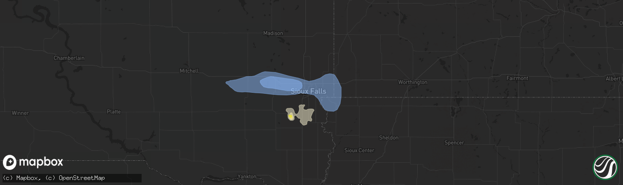 Hail map in Sioux Falls, SD on July 5, 2021