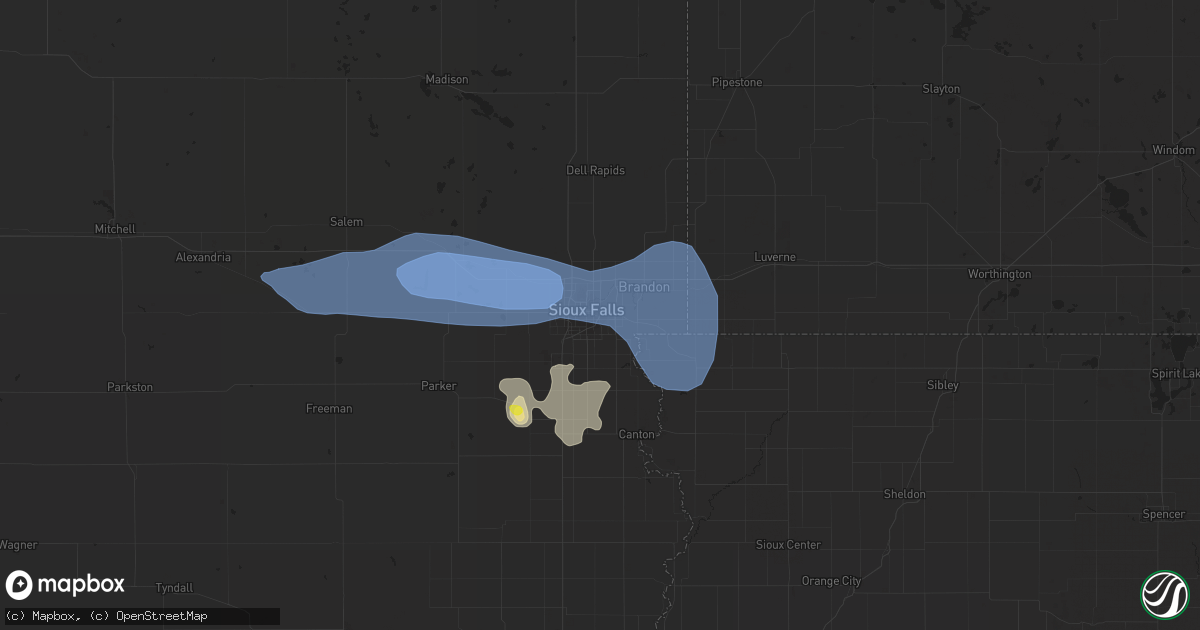 Hail map in Sioux Falls, SD on July 5, 2021