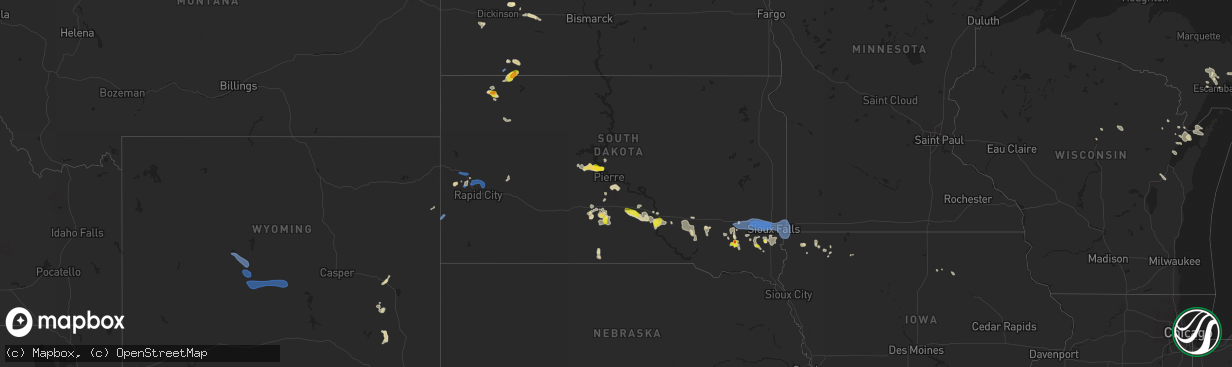 Hail map in South Dakota on July 5, 2021