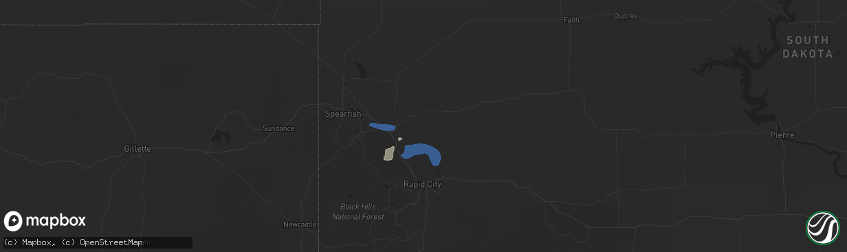 Hail map in Sturgis, SD on July 5, 2021