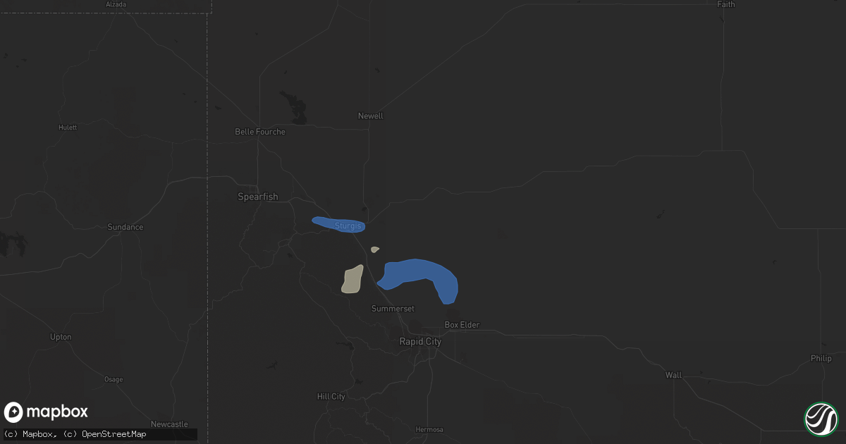 Hail map in Sturgis, SD on July 5, 2021