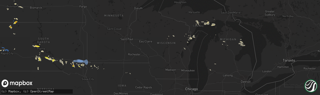 Hail map in Wisconsin on July 5, 2021