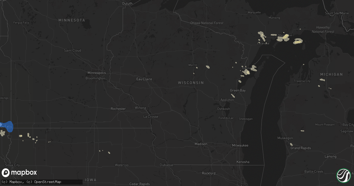Hail map in Wisconsin on July 5, 2021