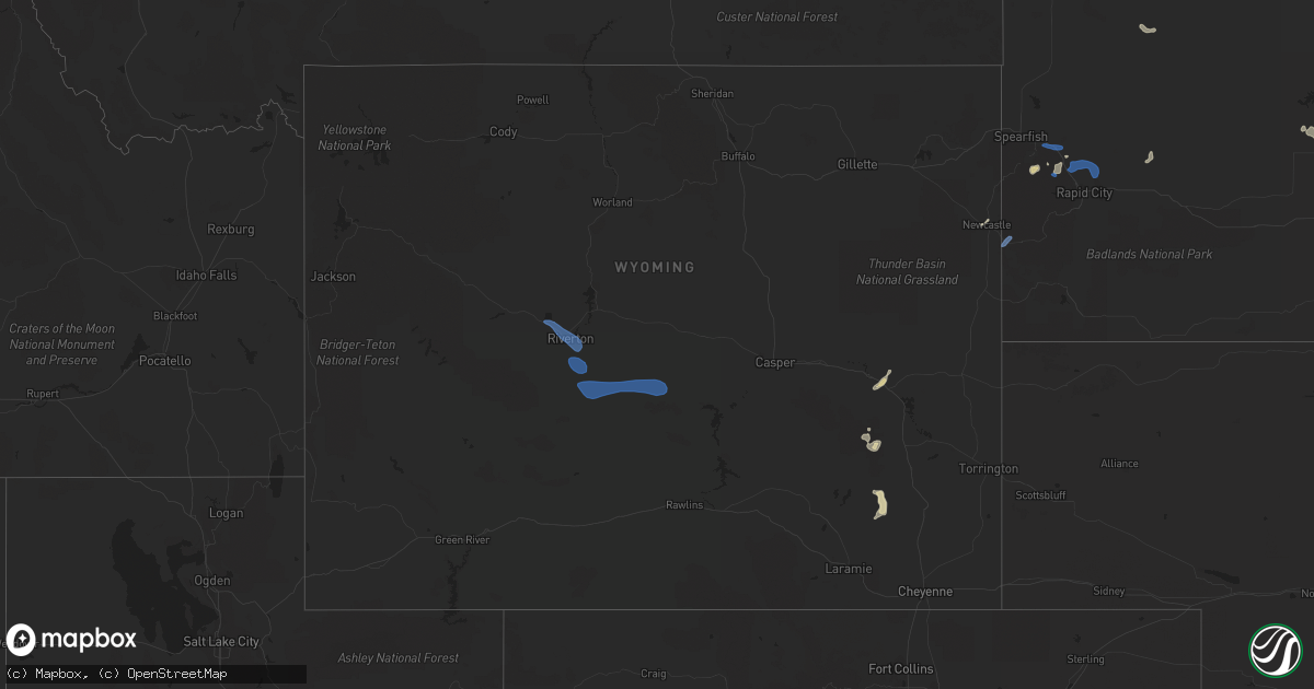 Hail map in Wyoming on July 5, 2021