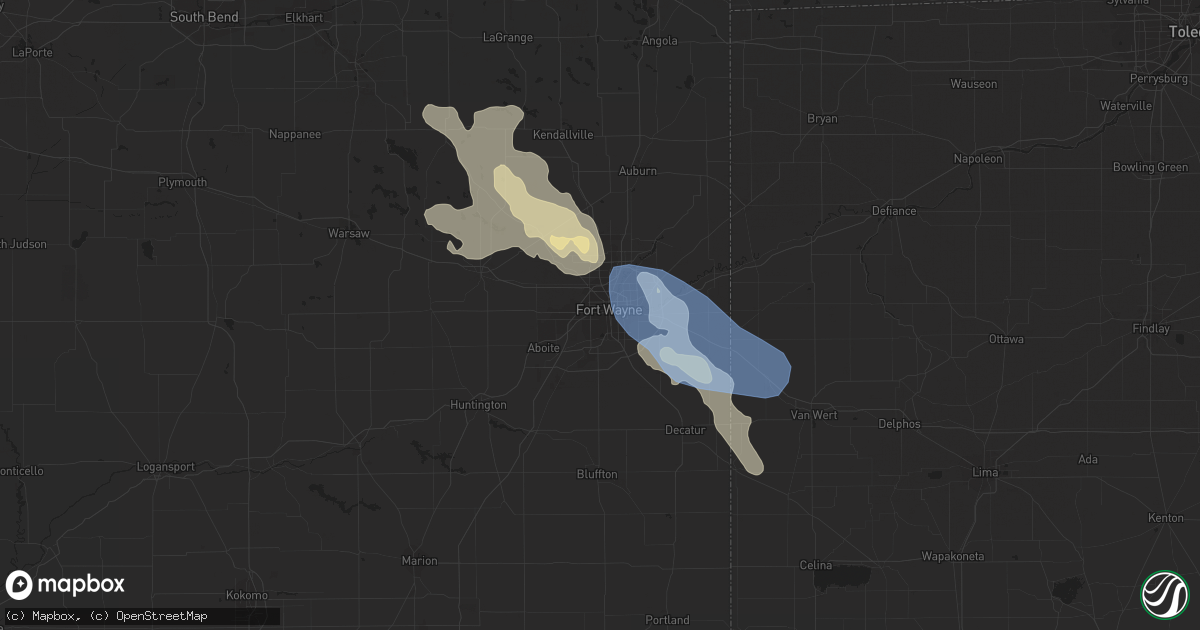 Hail map in Fort Wayne, IN on July 5, 2022