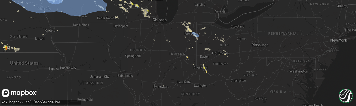 Hail map in Indiana on July 5, 2022