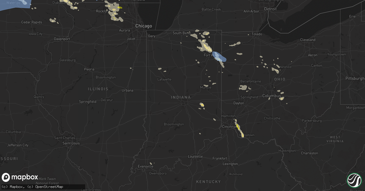 Hail map in Indiana on July 5, 2022