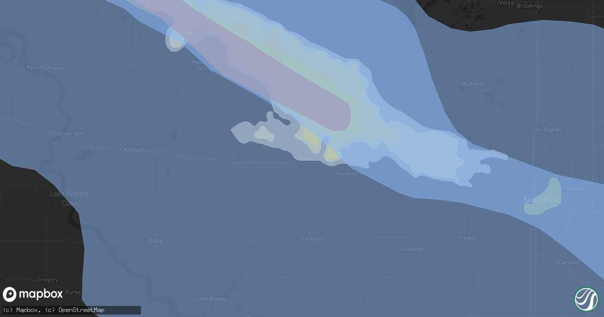 Hail map in Mitchell, SD on July 5, 2022
