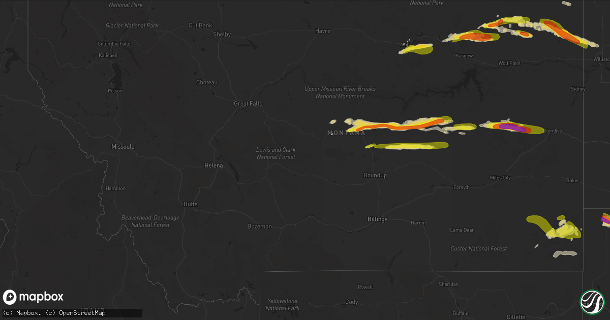 Hail map in Montana on July 5, 2022