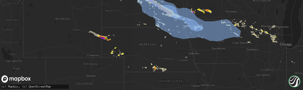 Hail map in Nebraska on July 5, 2022