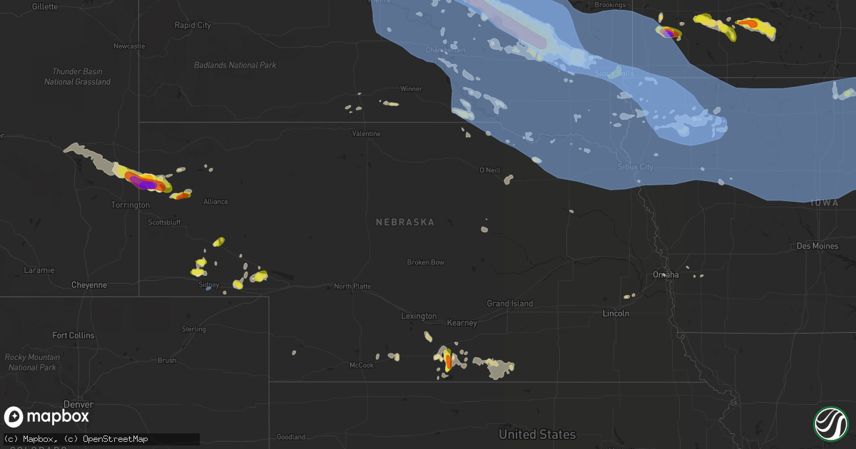 Hail map in Nebraska on July 5, 2022