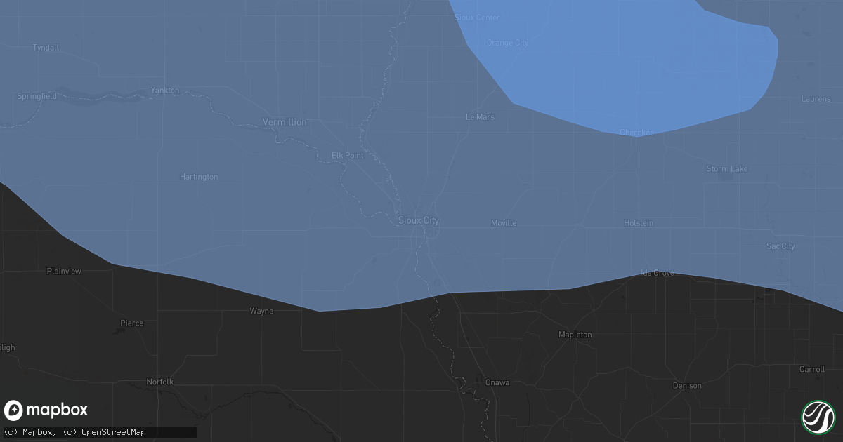 Hail map in Sioux City, IA on July 5, 2022