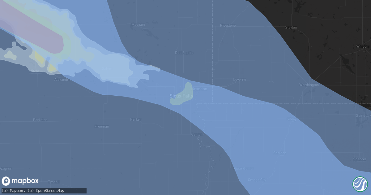 Hail map in Sioux Falls, SD on July 5, 2022