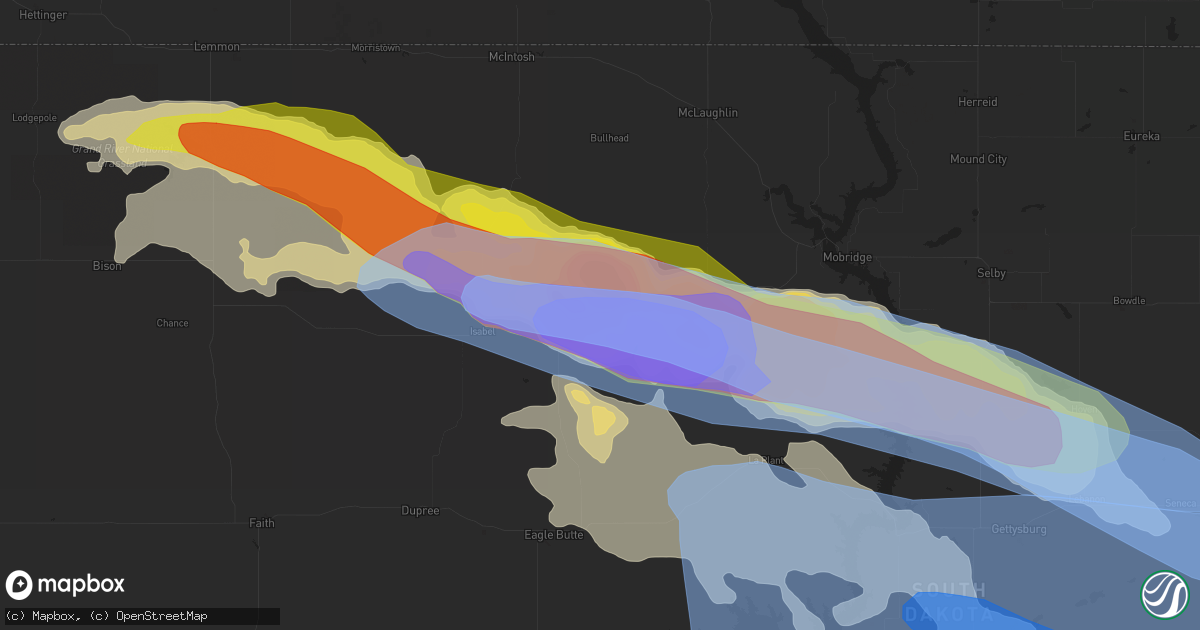 Hail map in Timber Lake, SD on July 5, 2022