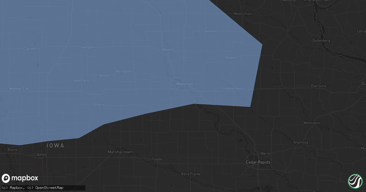 Hail map in Waterloo, IA on July 5, 2022