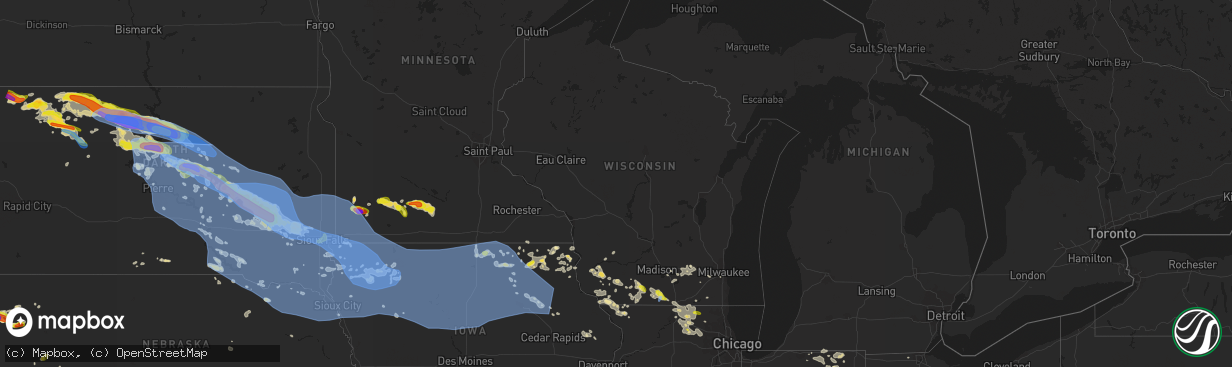 Hail map in Wisconsin on July 5, 2022
