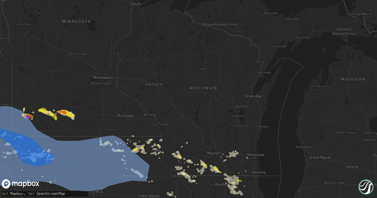 Hail map in Wisconsin on July 5, 2022