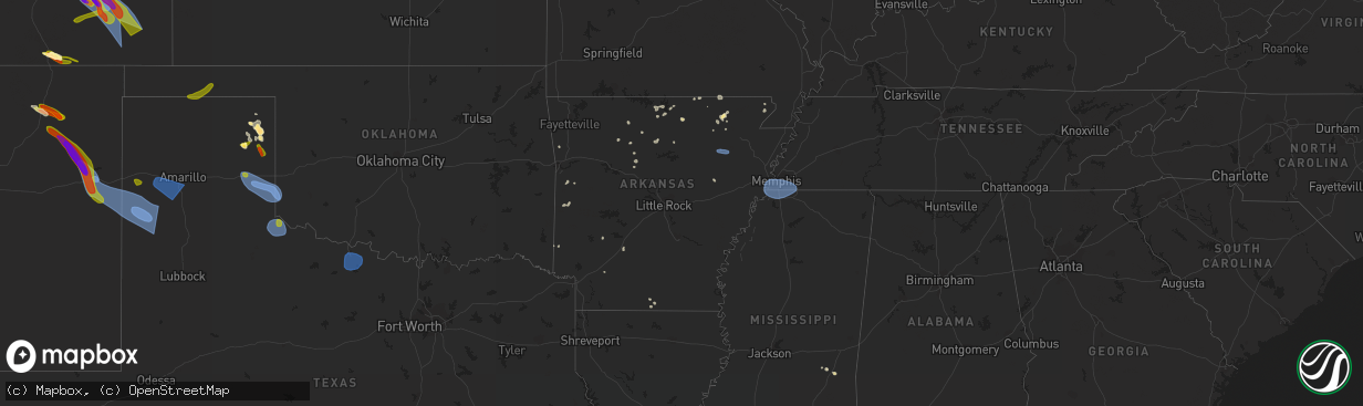 Hail map in Arkansas on July 5, 2023