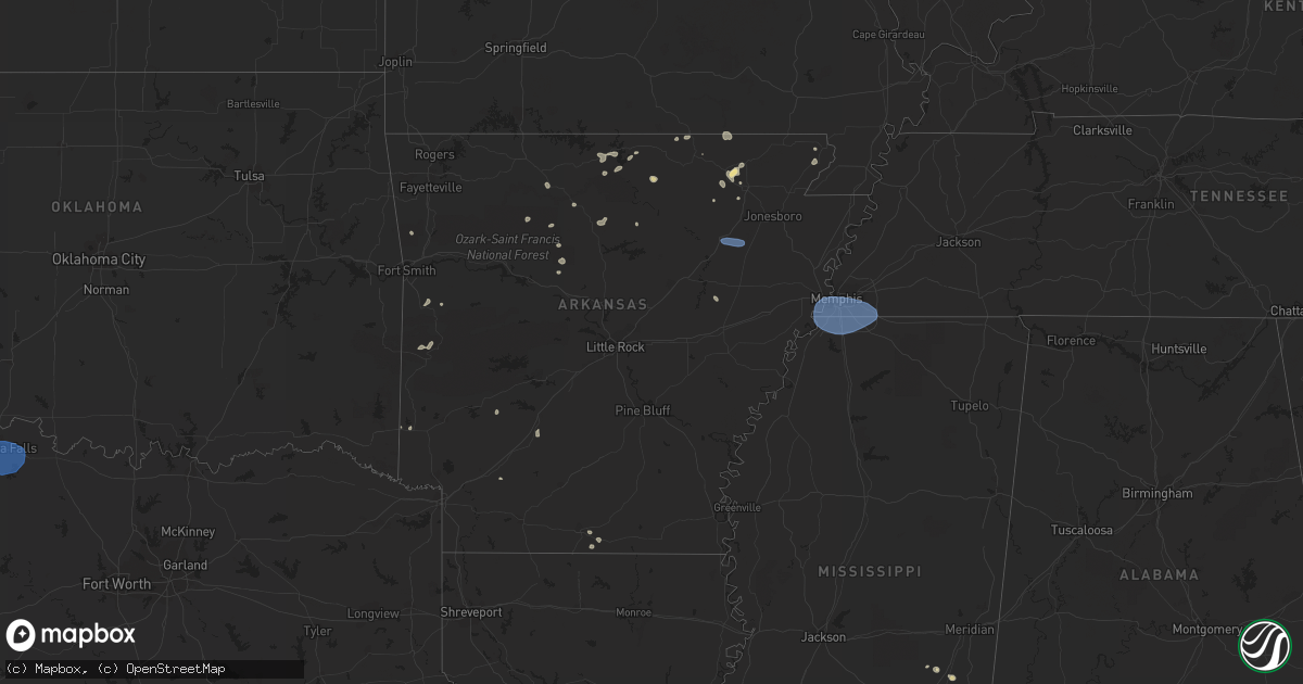Hail map in Arkansas on July 5, 2023