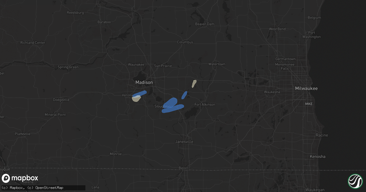 Hail map in Cambridge, WI on July 5, 2023