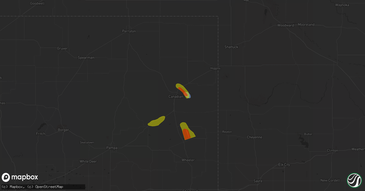 Hail map in Canadian, TX on July 5, 2023