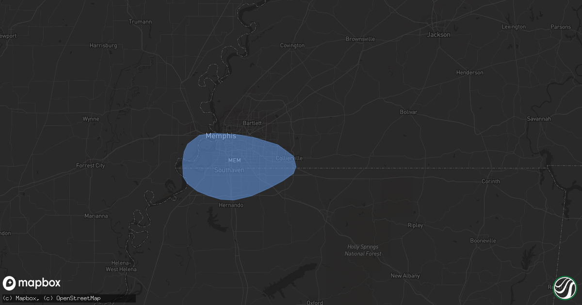 Hail map in Collierville, TN on July 5, 2023