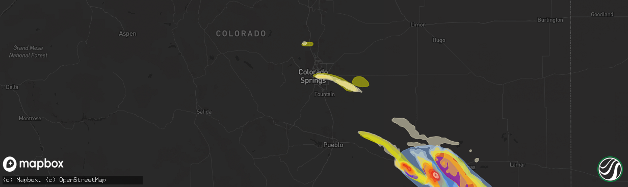 Hail map in Colorado Springs, CO on July 5, 2023