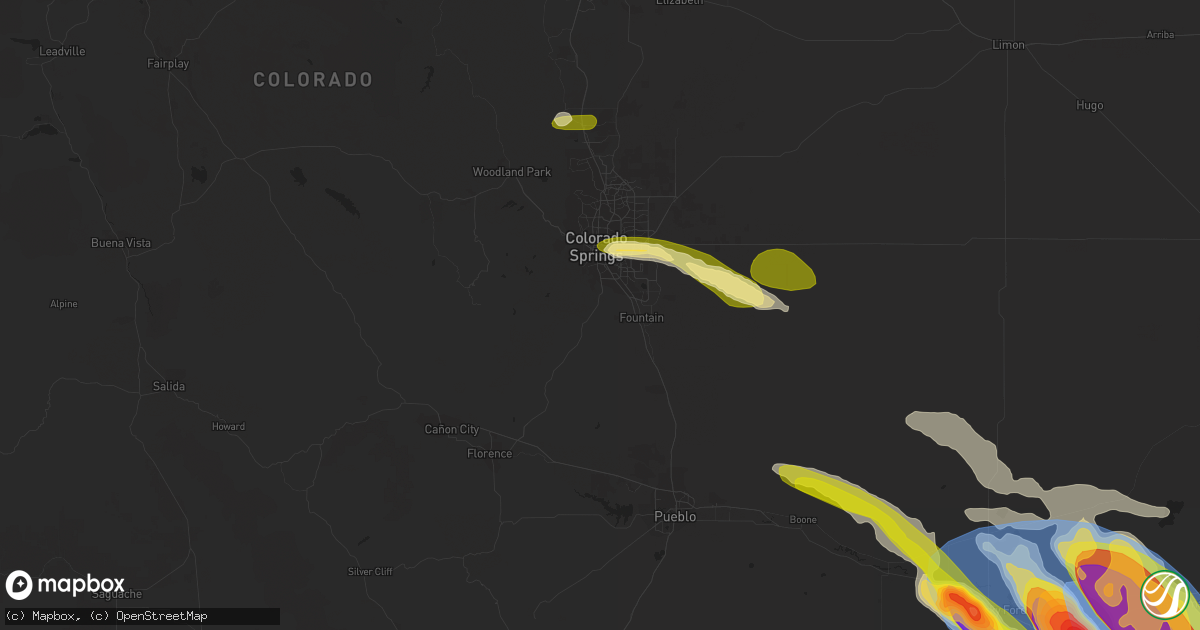 Hail map in Colorado Springs, CO on July 5, 2023