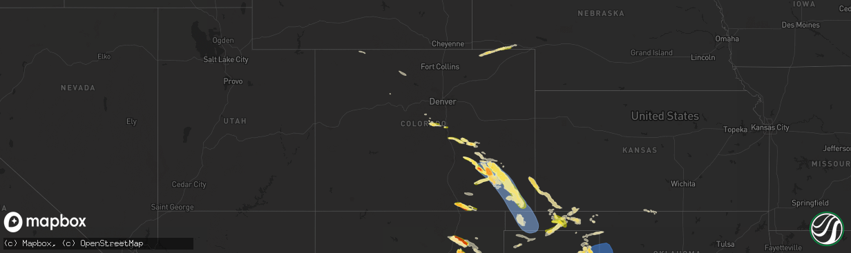 Hail map in Colorado on July 5, 2023