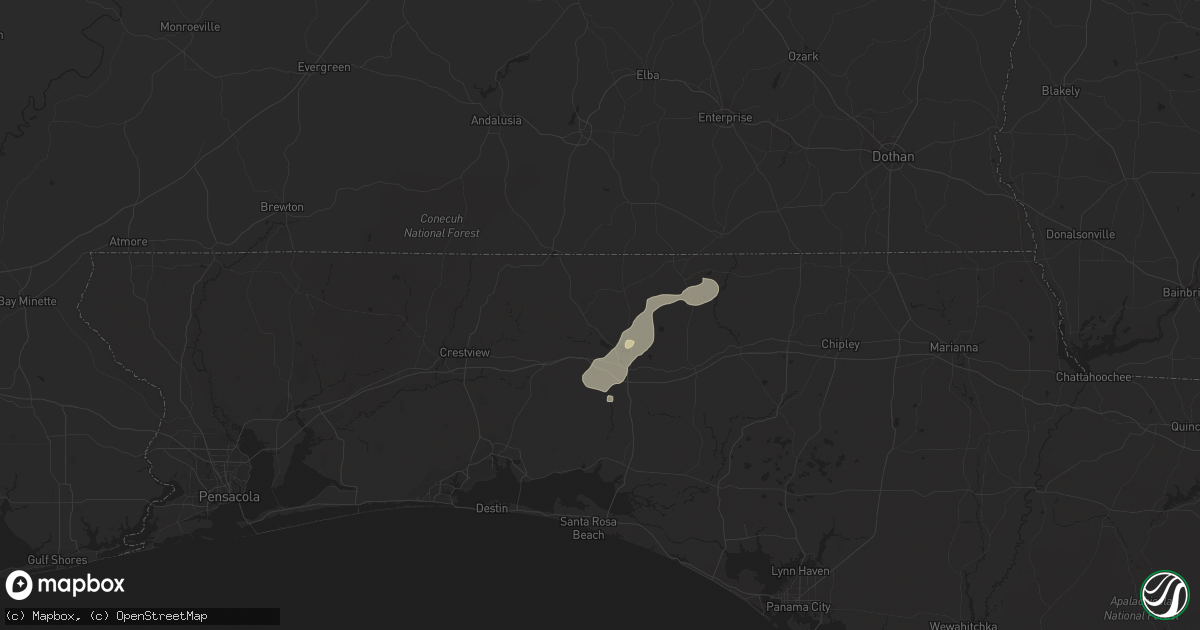 Hail map in Defuniak Springs, FL on July 5, 2023