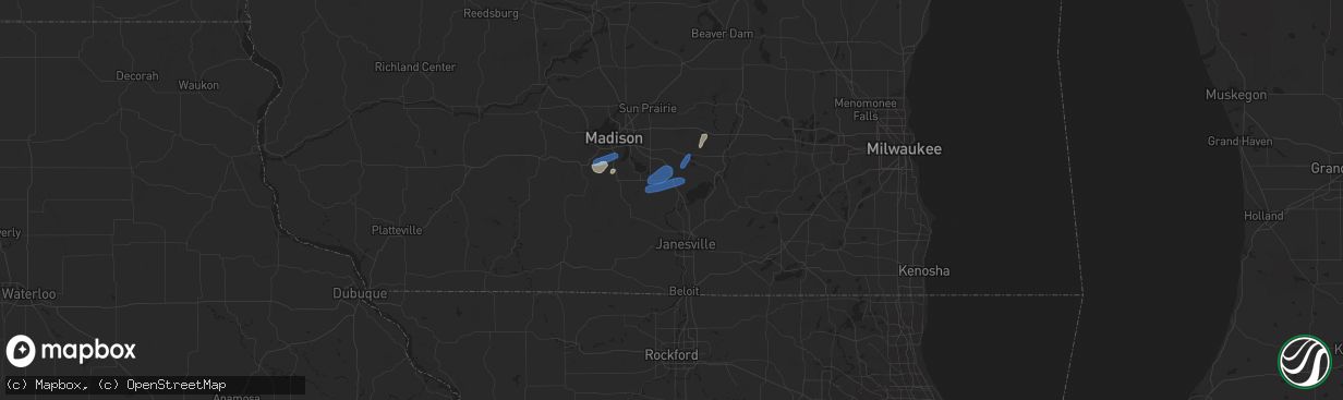 Hail map in Edgerton, WI on July 5, 2023