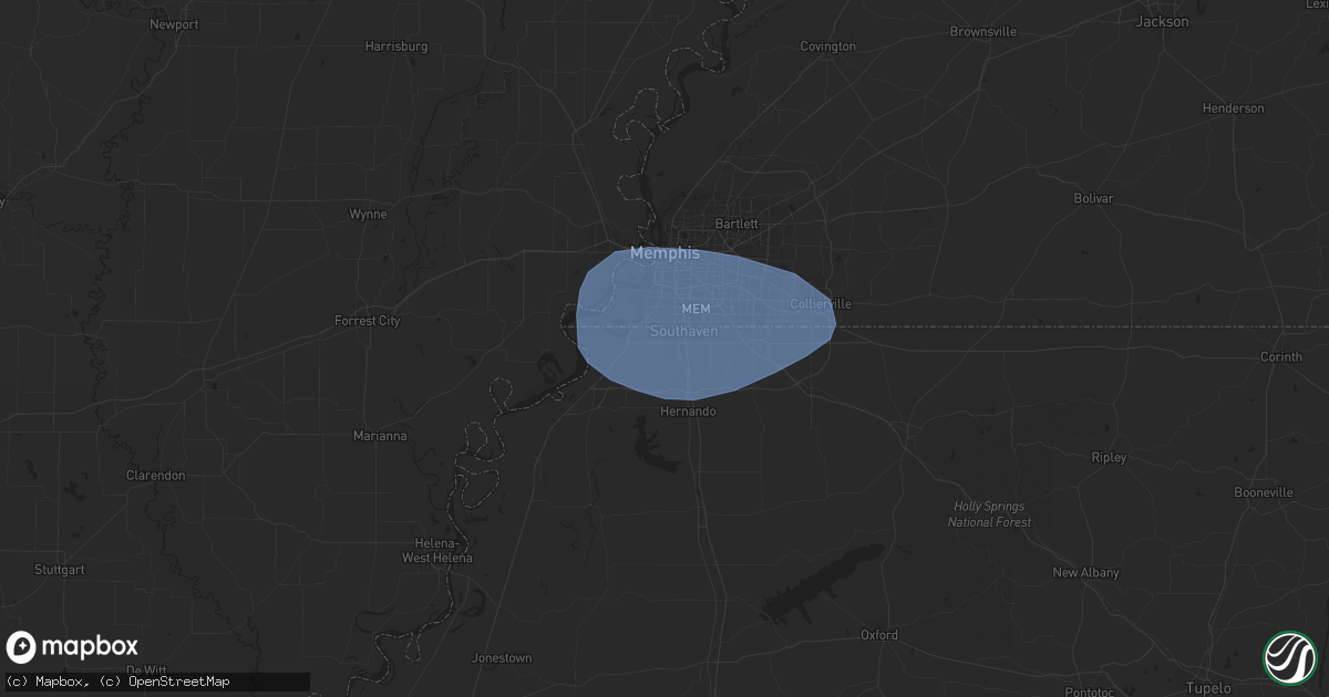 Hail map in Horn Lake, MS on July 5, 2023