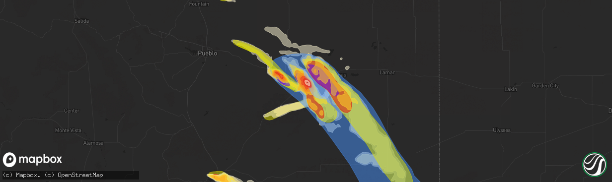 Hail map in La Junta, CO on July 5, 2023