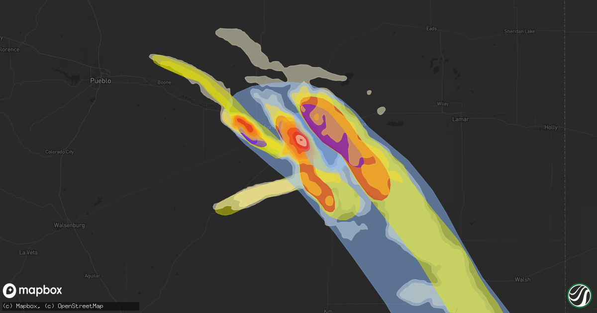 Hail map in La Junta, CO on July 5, 2023