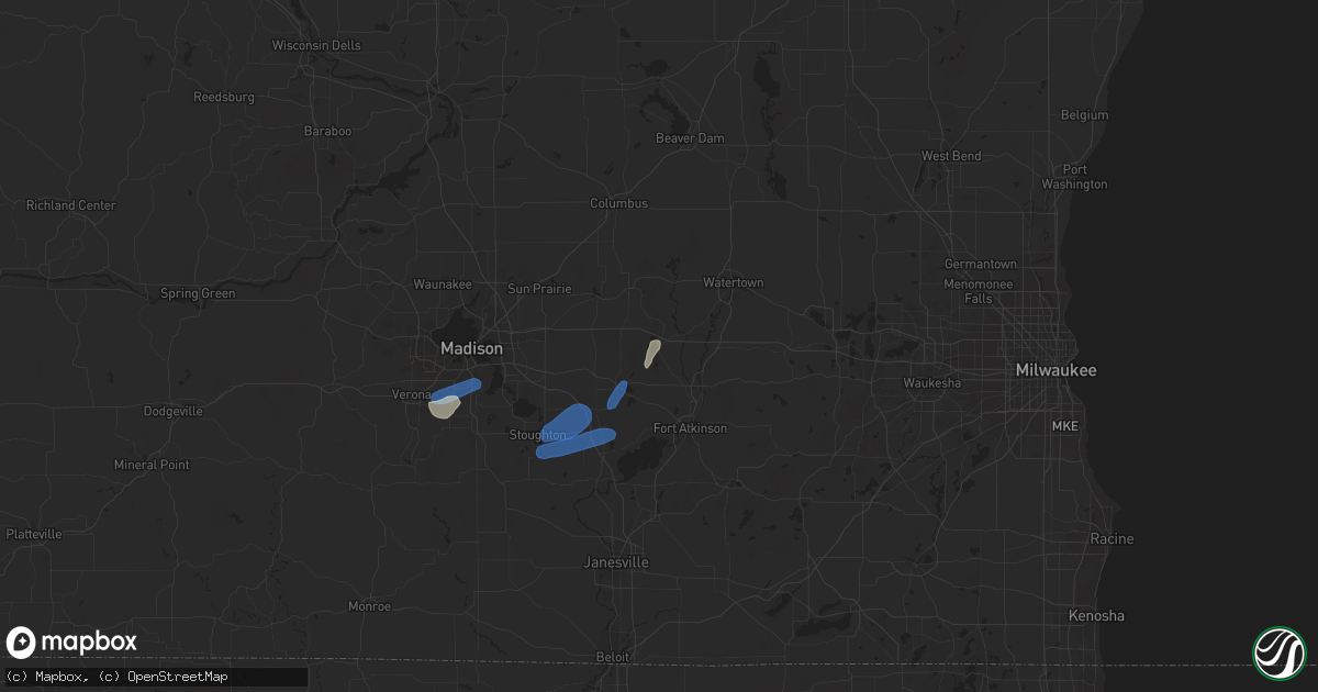 Hail map in Lake Mills, WI on July 5, 2023