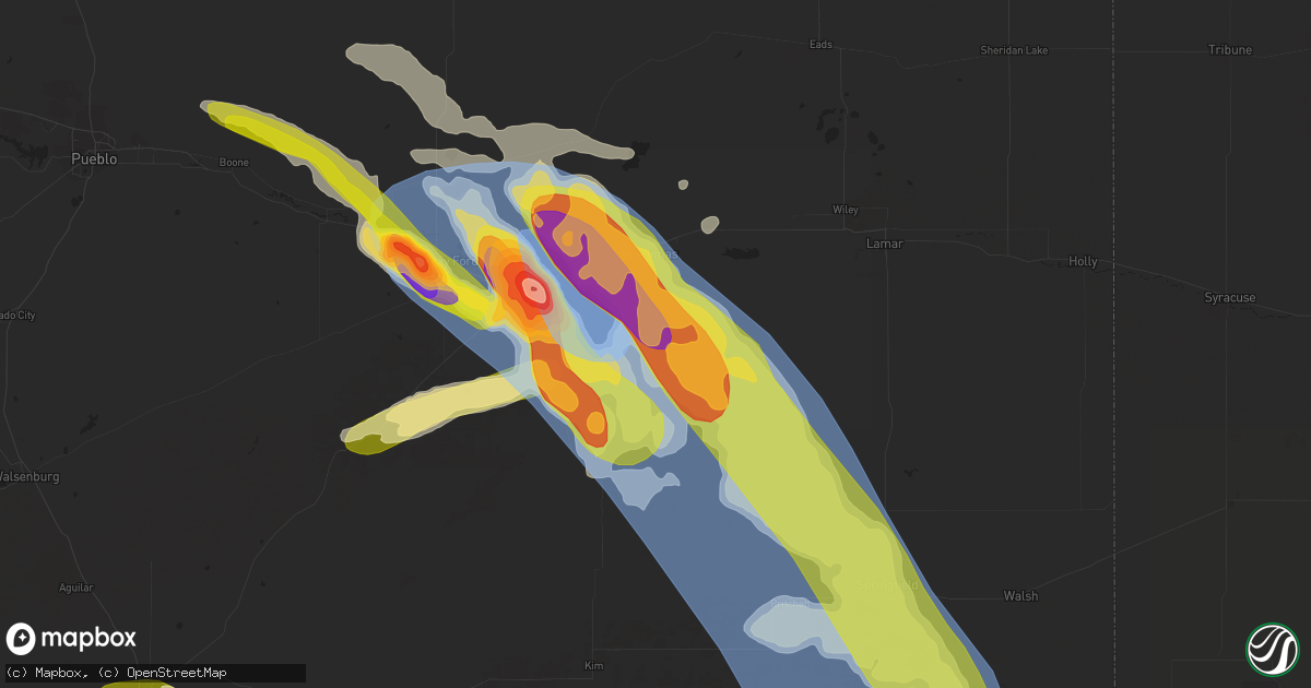 Hail map in Las Animas, CO on July 5, 2023