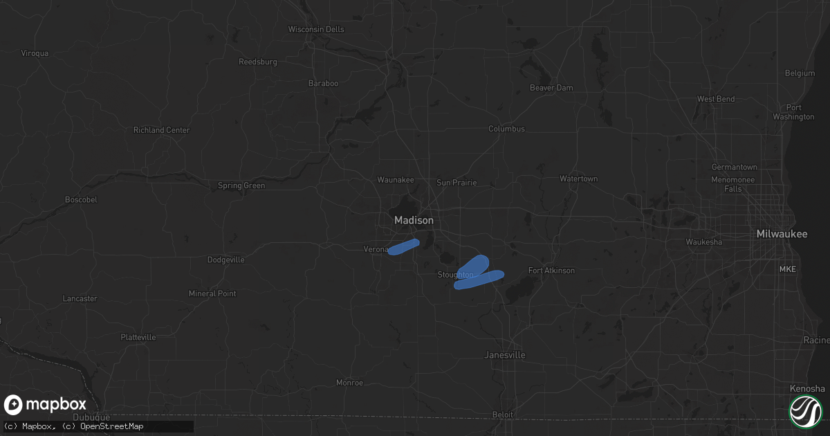 Hail map in Madison, WI on July 5, 2023