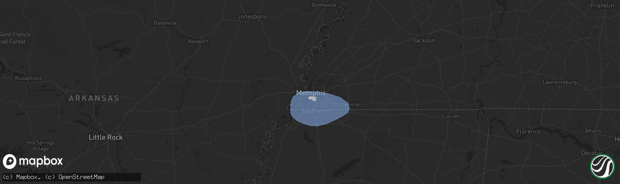 Hail map in Memphis, TN on July 5, 2023