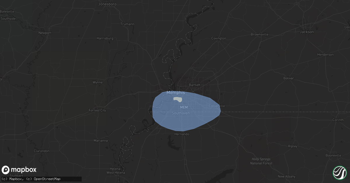 Hail map in Memphis, TN on July 5, 2023