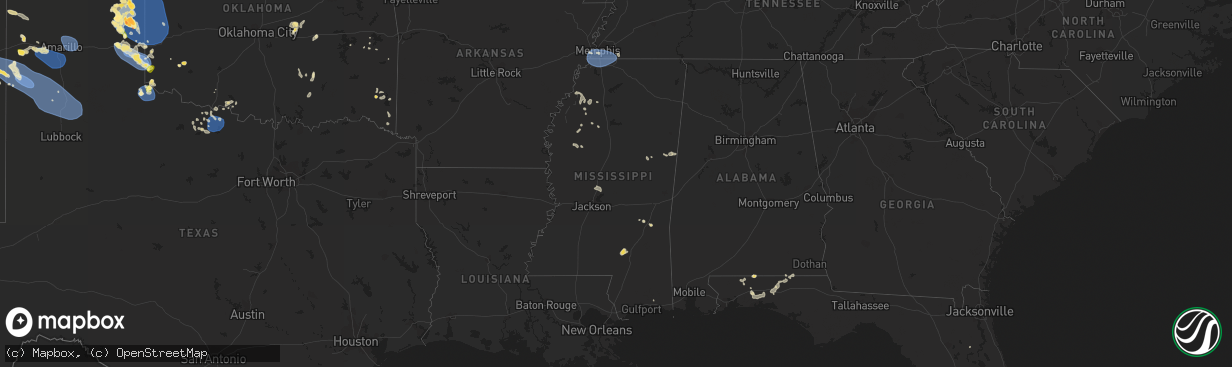 Hail map in Mississippi on July 5, 2023