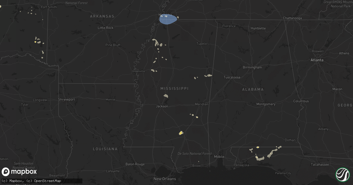 Hail map in Mississippi on July 5, 2023