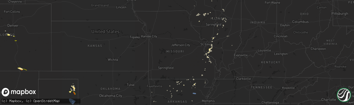 Hail map in Missouri on July 5, 2023